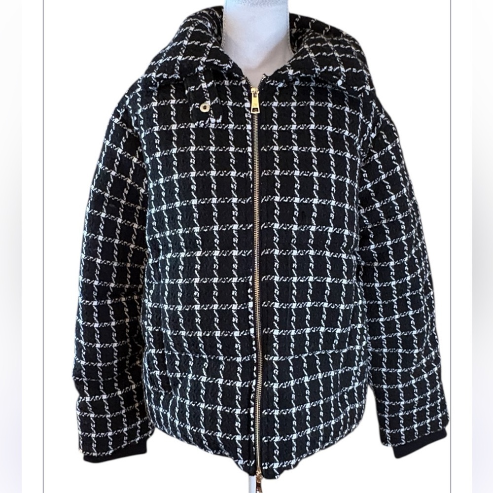 Jason Wu Luxe Black White Tweed Puffer Jacket Size Large